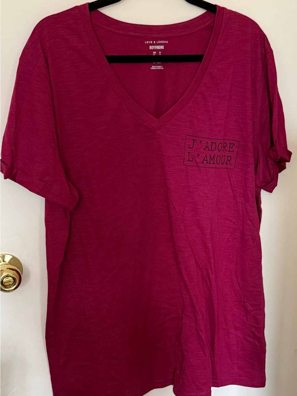 Addition Elle Love & Legend Deep Berry V-Neck Tee with Chest Slogan